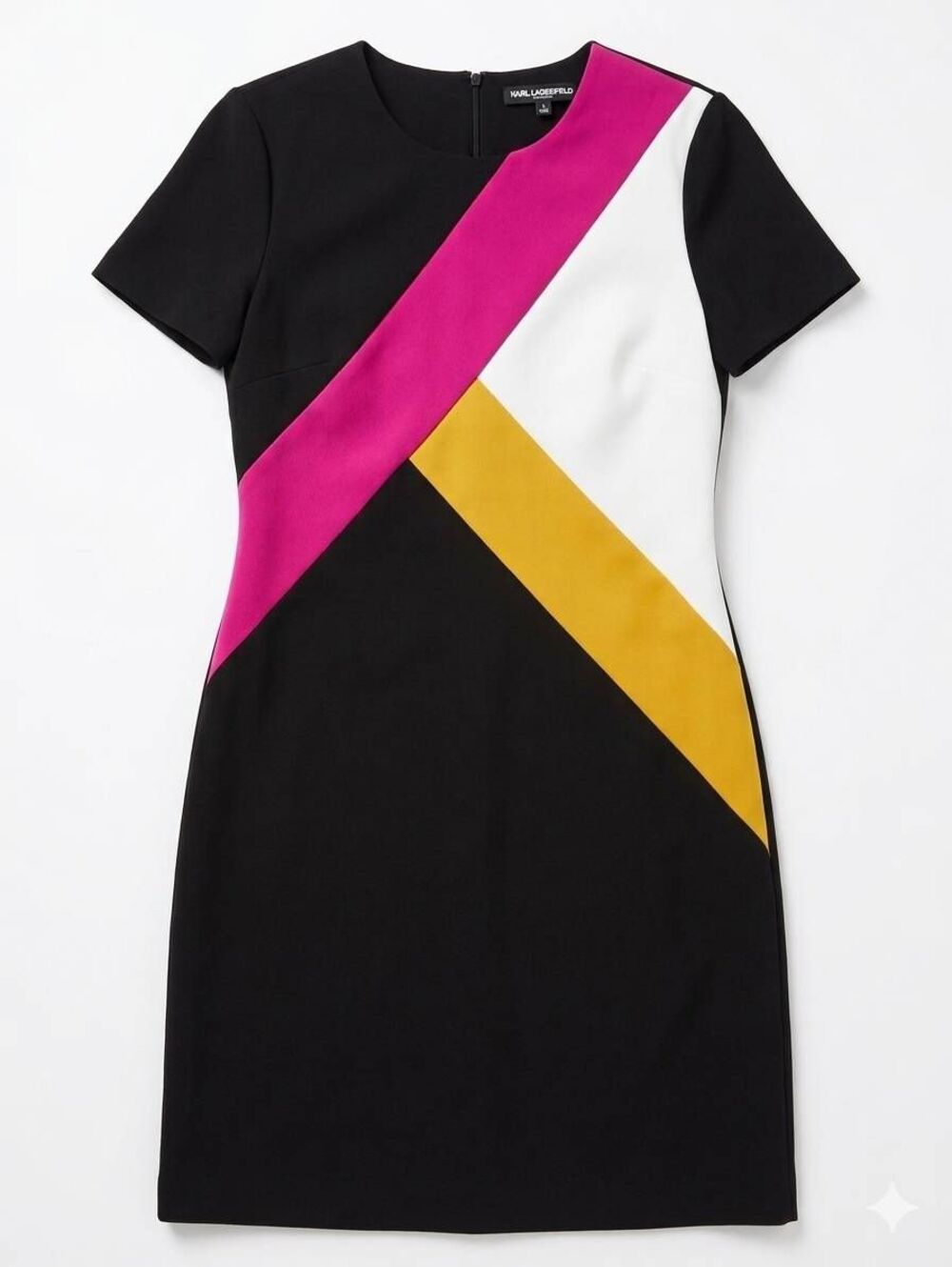 🩵NWT Karl Lagerfeld Black, Pink, & Yellow Colorblock Sheath Dress Size 6